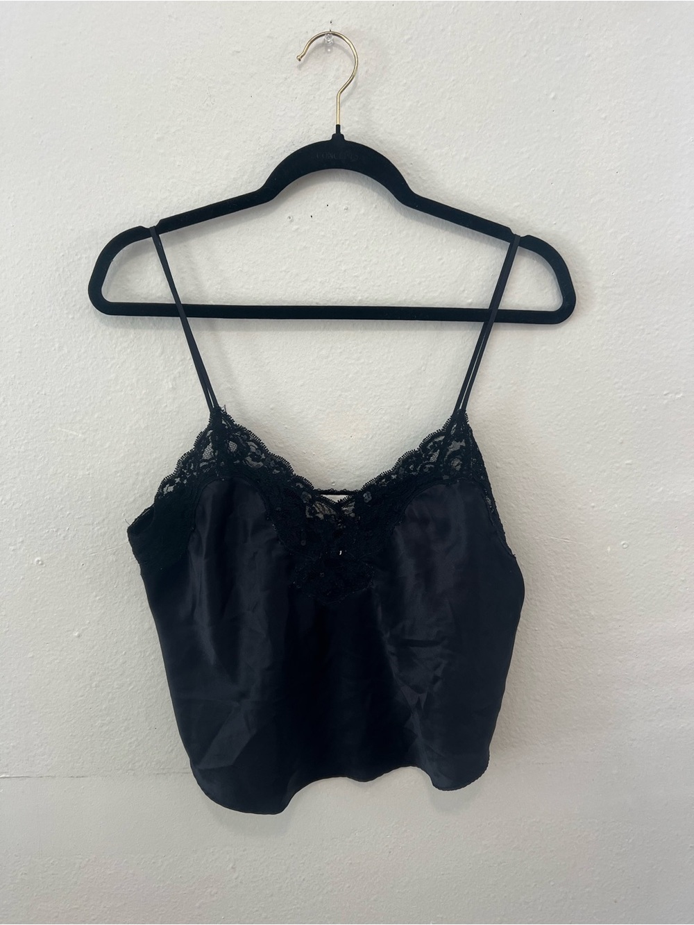 Vintage Y2K Victoria’s Secret Black Satin Lace Sequin Cami Top Medium